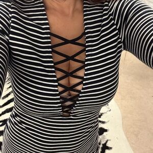 Express Black and White Striped Top